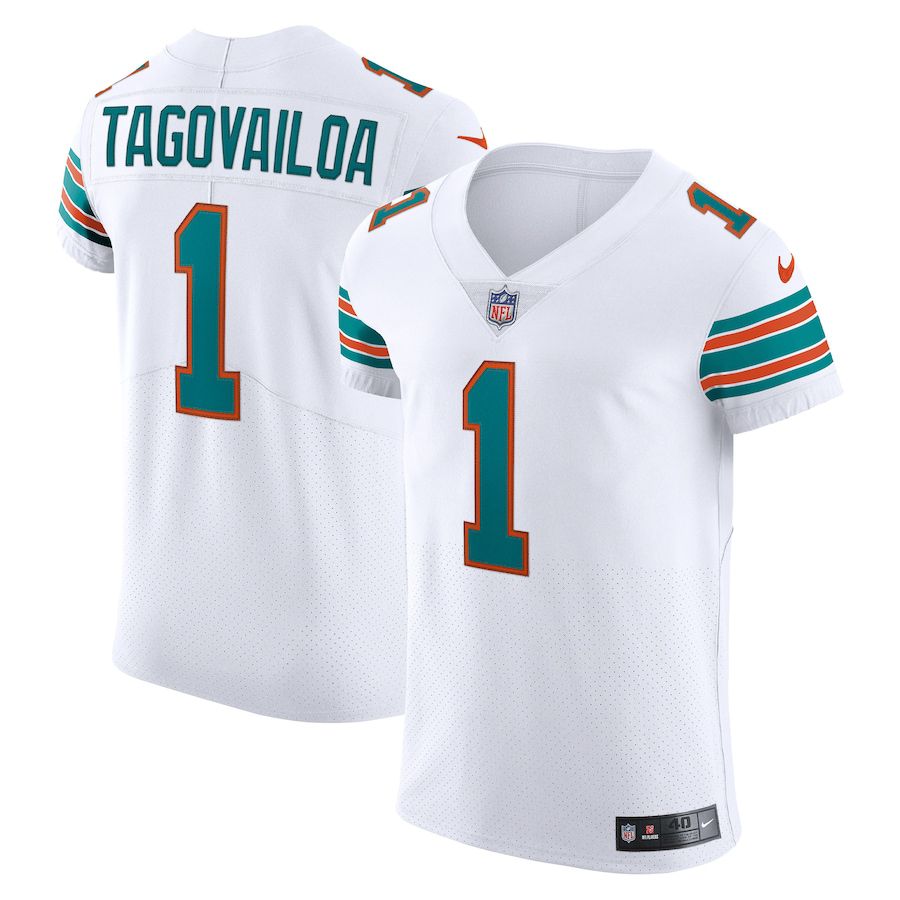 Men Miami Dolphins 1 Tua Tagovailoa Nike White Vapor Elite NFL Jersey